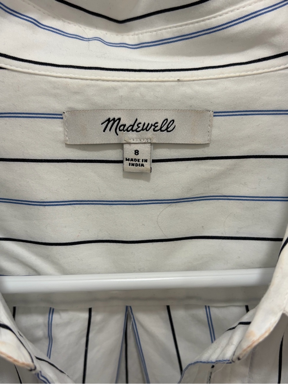 Madewell White Shirt with Navy Pinstripes Wrap Detail - Picture 5 of 6